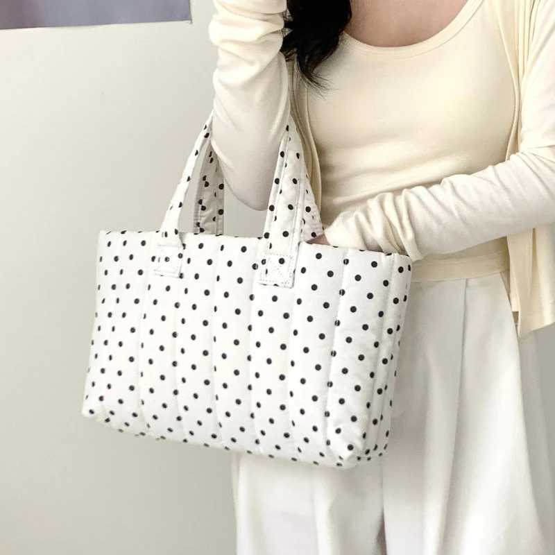 Polka Dot Handbag New Large Capacity Cotton Tote Bag Red Polka Dot Shoulder Bag Versatile Niche Design Commuting Handbag