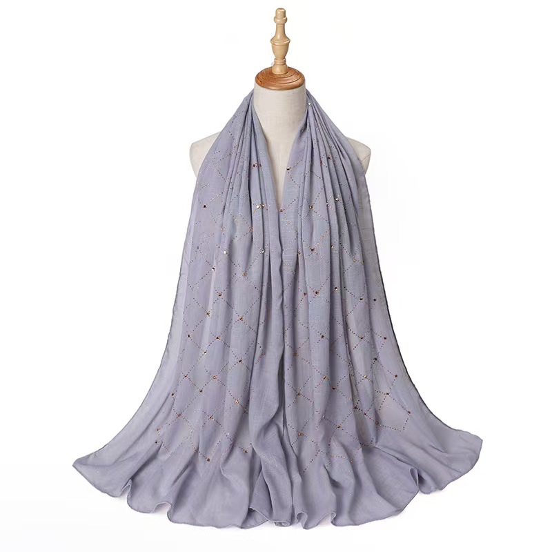 T1223 Indonesian new rhinestone monochrome women's cotton and linen scarf fashion head scarf