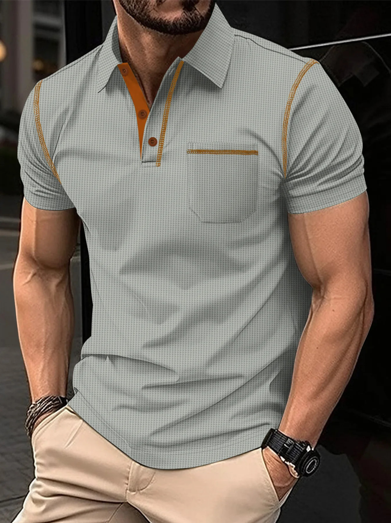 European And American Summer Golf casual Sports Shirt Lapel Mens Fitness cotton Blended POLO Shirt Style muscular Men 250716