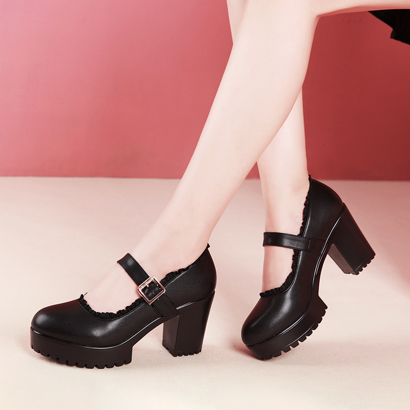 Autumn High Heels Chunky Heel Round Toe Catwalk Women Thick Sole Waterproof Platform Cheongsam Large Size Single Black Performance Shoes ddmysaturn