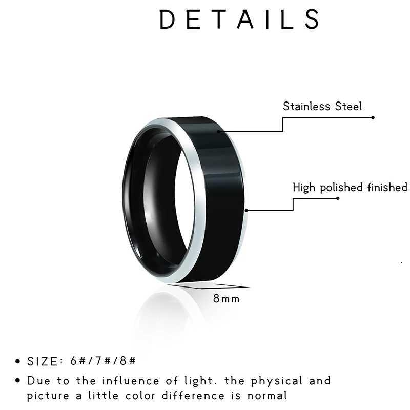 Classic Rings Stainless Steel Ring Engagement Wedding Bands For Couple Men Women Anniversary Simple Silver Black Color 6/8MM S250716