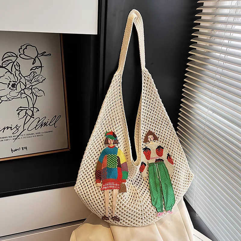 2025 New Fashion Korean Womens Woven One-shoulder Underarm Bag Large Capacity Commuter Beach Bag Hand-held Net Bag Womens Bag M250716