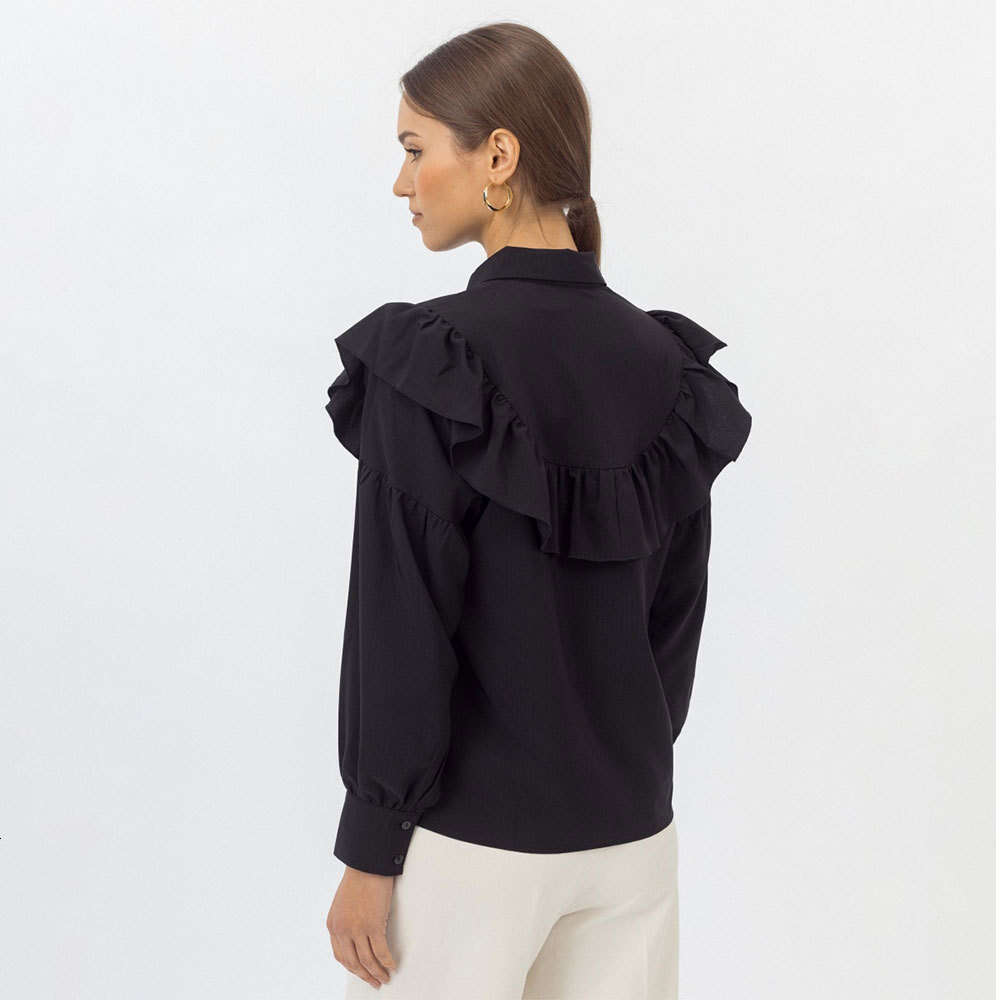 Ruffle Hem Spring New French Elegant Temperament Commuter Versatile Solid Color Shirt B5