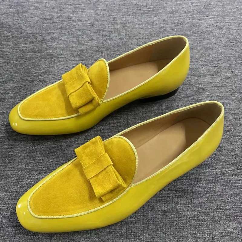 New Yellow Patent Leather Shoes Fashion Bowtie Loafer Mens Dress Shoes Handmade Slip On Mens Casual Shoes Party And Prom Shoes W250716