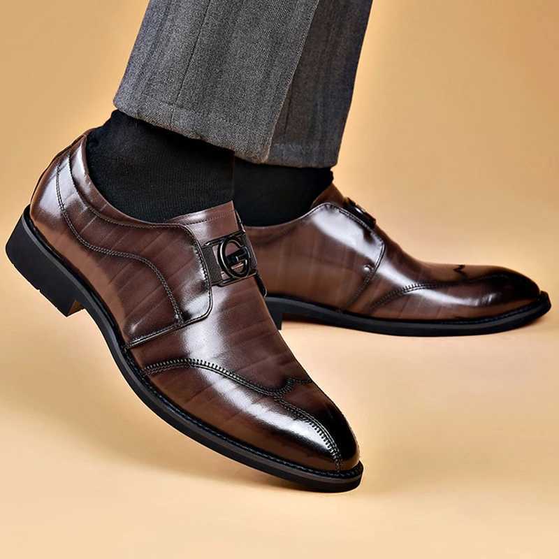 Luxury Party Shoes for Men Slip on Formal Dress Shoes for Men Pointed Toe Black PU Leather Casual Business Shoes Office Wedding Y250715