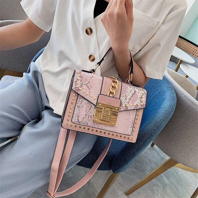 Elegant Sequins Ladies Handbag Small 2024 New Rivet Women's Shoulder Bag High-Quality PU Leather Messenger Bags For Female Totes