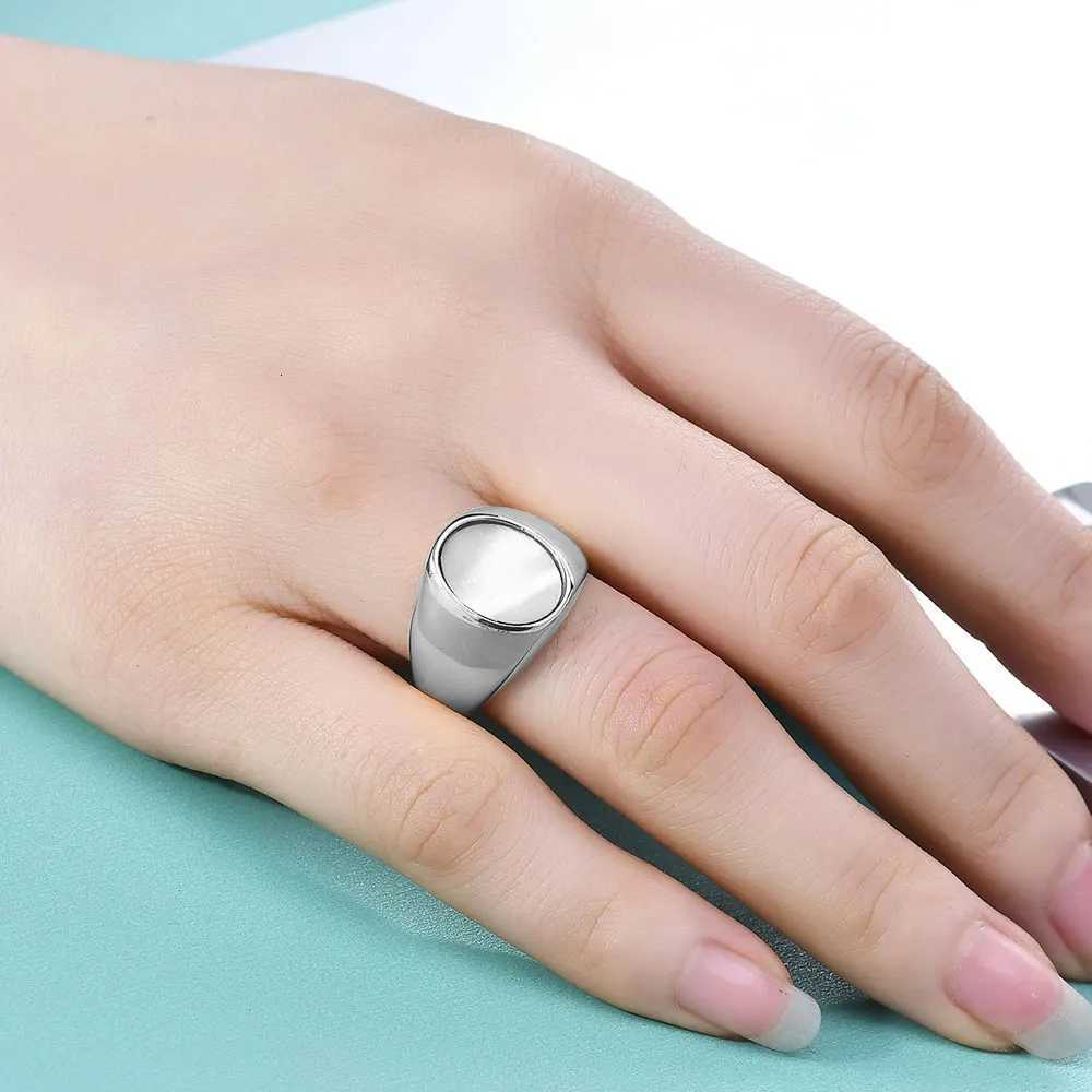 Vintage Trendy Marble Shell Simple Geometric Ring For Women Girls Stainless Steel Fine Signet Rings Geometric Square Metal Ring S250716
