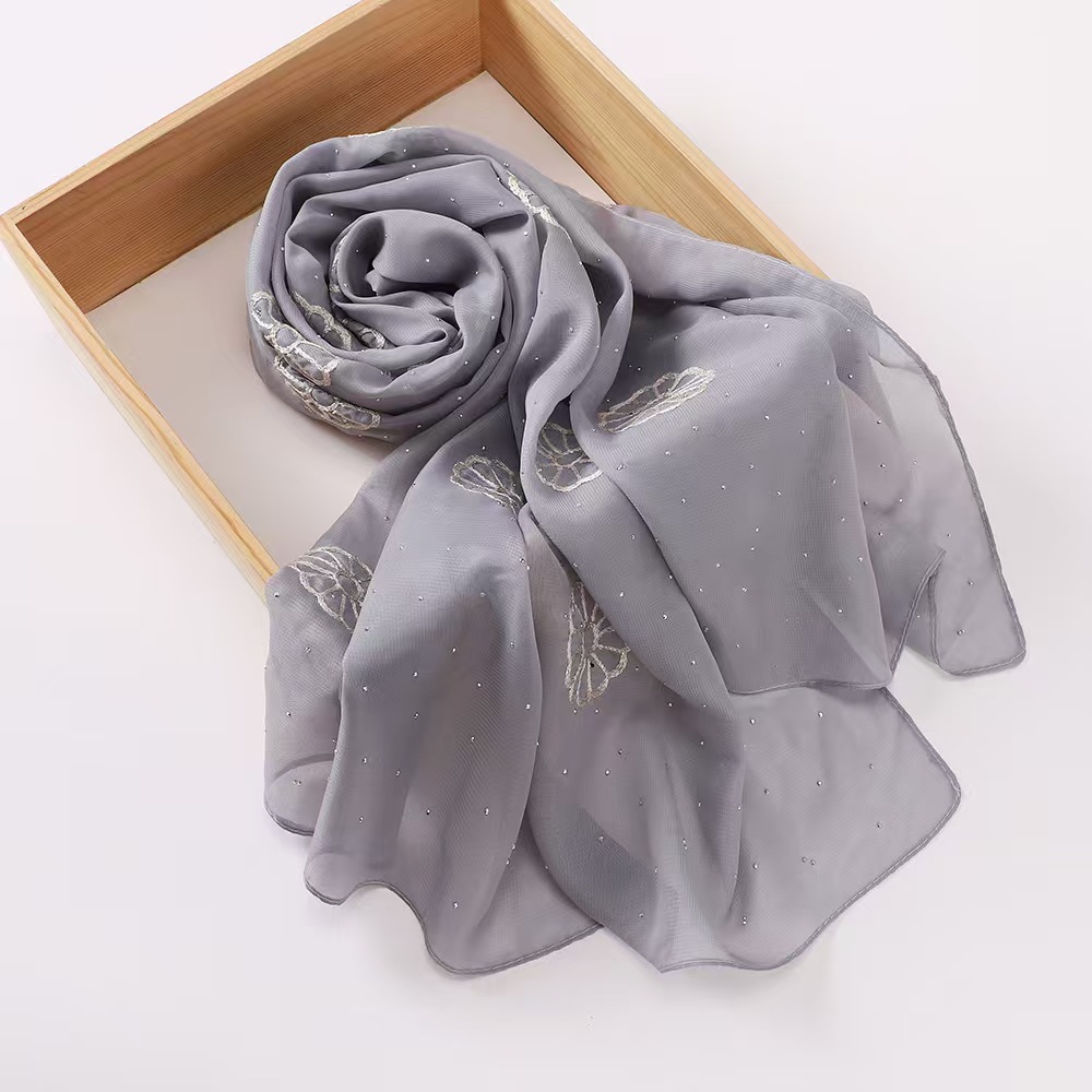 T1225 new style scarf for women Hui ethnic headscarf chiffon embroidery hot diamond decoration wrap scarf