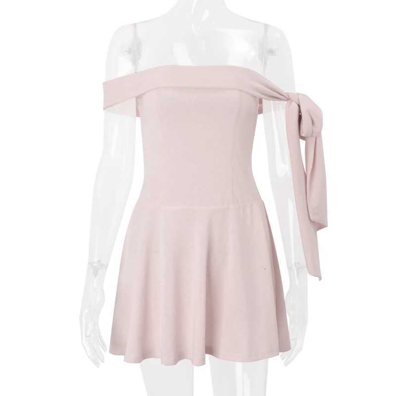 Candyhot Sexy One-Shoulder Bows Sleeveless Solid Color Strapless Mini Dresses Y2K Summer Fashion Casual Daily New Women Dresses R250716