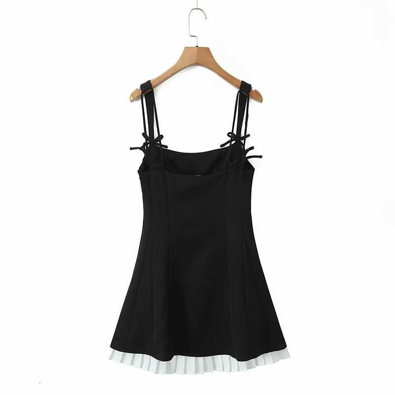 YENKYE Pink Black Sexy Spaghetti Straps Dress Women Pleated Hem Patchwork A-line Slim Mini Dresses Elegant Summer Dress R250716