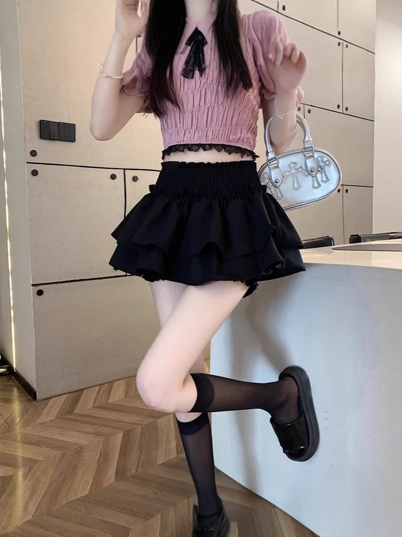 2025 Flower Bud Skirt White Puffy High Waist New Ballet Ruffle Style Shorts Cake Summer Women Hot Girl Sweet