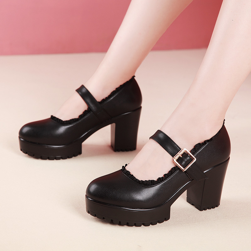 Autumn High Heels Chunky Heel Round Toe Catwalk Women Thick Sole Waterproof Platform Cheongsam Large Size Single Black Performance Shoes ddmysaturn