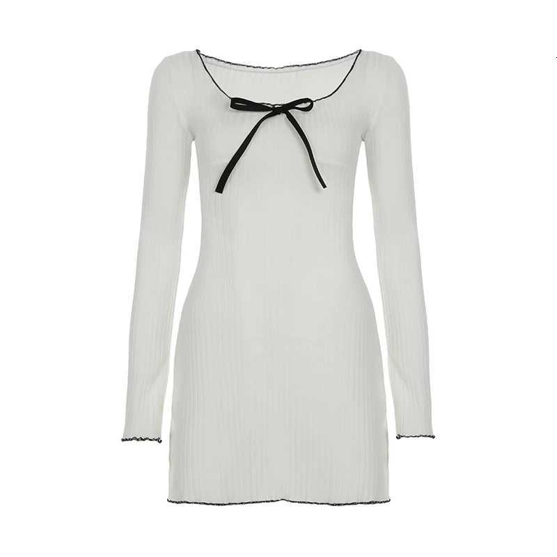 Darlingaga Y2K Aesthetics Cutecore Bow Frill Trim Dress Women Korean Fashion Square Neck Long Sleeve Spring Dresses Slim-Fitting R250716