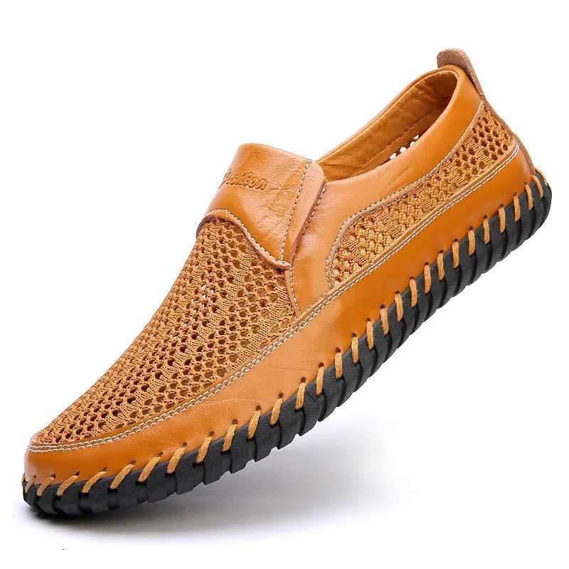 Handmade Leather Men Shoes Casual Comfortable Man Loafers Slip On Leather Shoes Mens Flats Breathable Moccasins Walking Shoes W250716