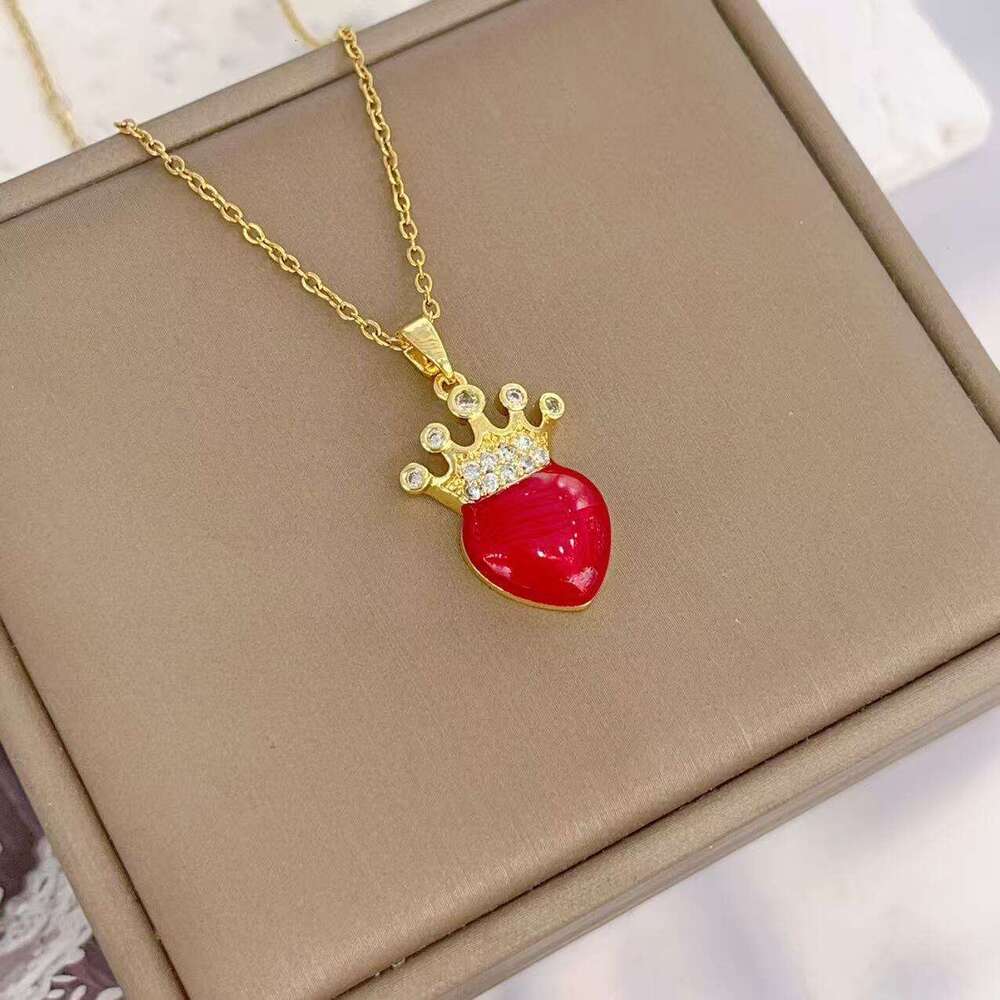Oil Drip Heart Necklace For Women, Light Niche High-End Feel, Titanium Steel Non-Fading Collarbone Chain 980