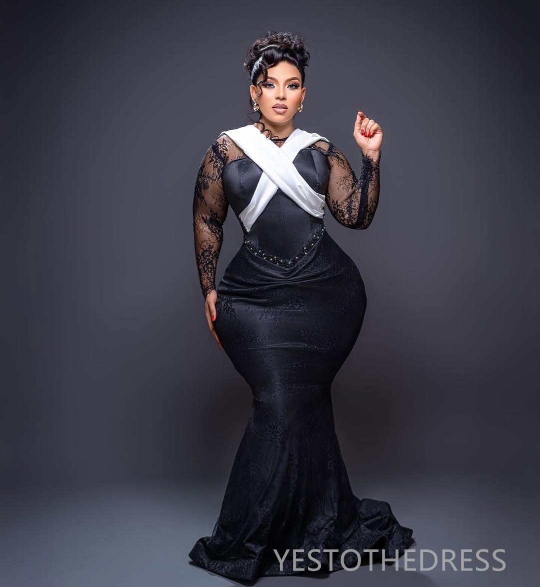 2025 Plus Size Black Aso Ebi Prom Dress African Mermaid Prom Dresses Evening Formal Gowns Beaded Lace Sheer Neck Illusion Birthday Dress Second Recept