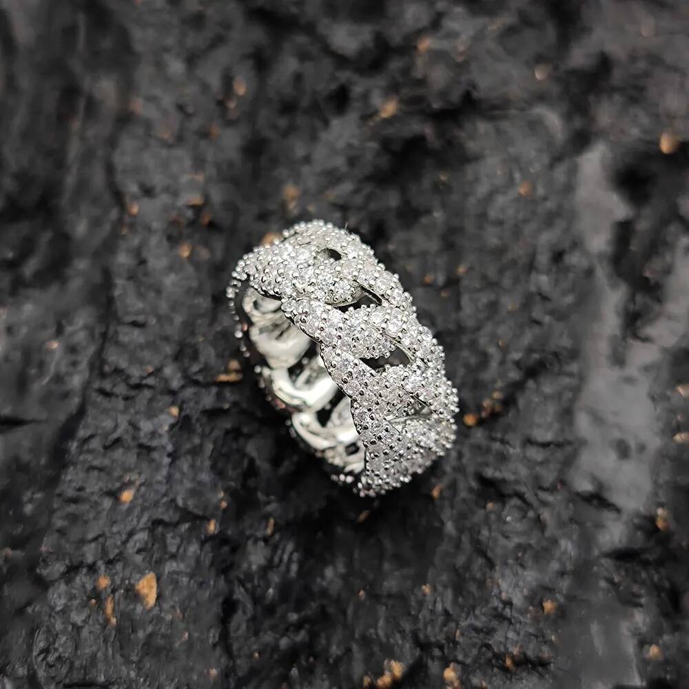 European And American Cross-Border Hiphop Jewelry Cuban Rings Trendy Brands Personality Full Of Zircon Men Rings.