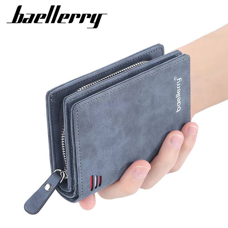 Baellerry 2023 New Short Men Wallets Name Customized Card Luxury Male Wallet Zipper Coin Pocket Photo Holder Mens Purses ddmynov
