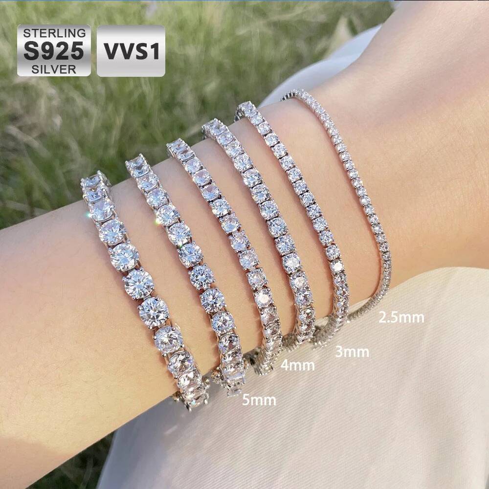ESKEEM 925 Silver VVS Moissanite Tennis Bracelet 2/3/4/5 MM Iced Out Diamond Tennis Chain Pass GRA Diamond Test In Stock