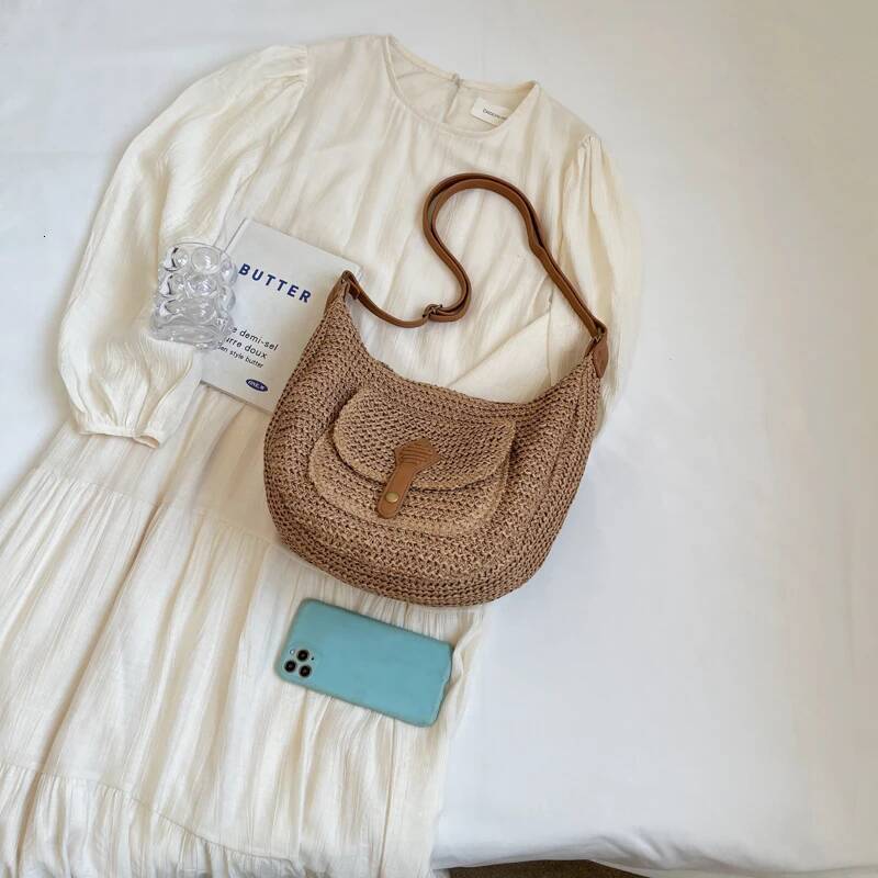 Leisure High-Capacity Seaside Beach Vacation Grass For Women's 2024 New Versatile Crossbody Woven Shoulder Bag