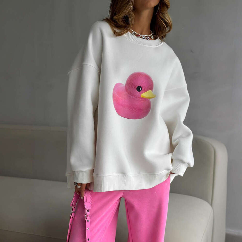 Duck For Women Autumn New Simple Casual Loose Round Neck Printed Sweatshirt B5