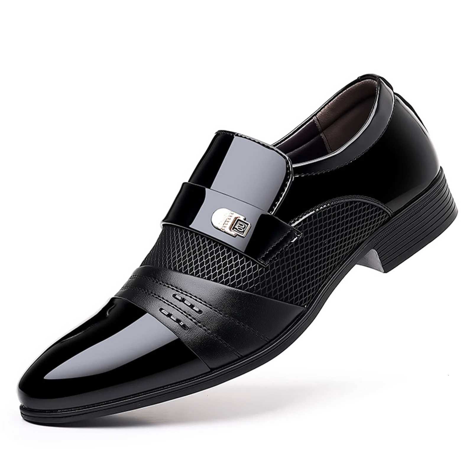Mens Slip On Business Shoes Glossy Pointed Toe Uniform Modern Office Shoes Suitable for Office Evening Party Y250715