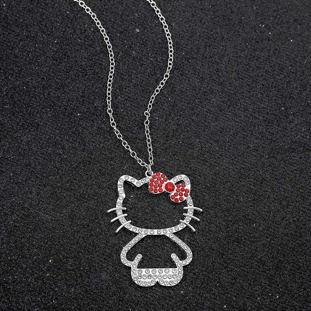Sanrio Hello Kitty Rhinestone Bow Cute Girl Pendant Necklace Woman Clavicle Chain Pendant Gifts w250716