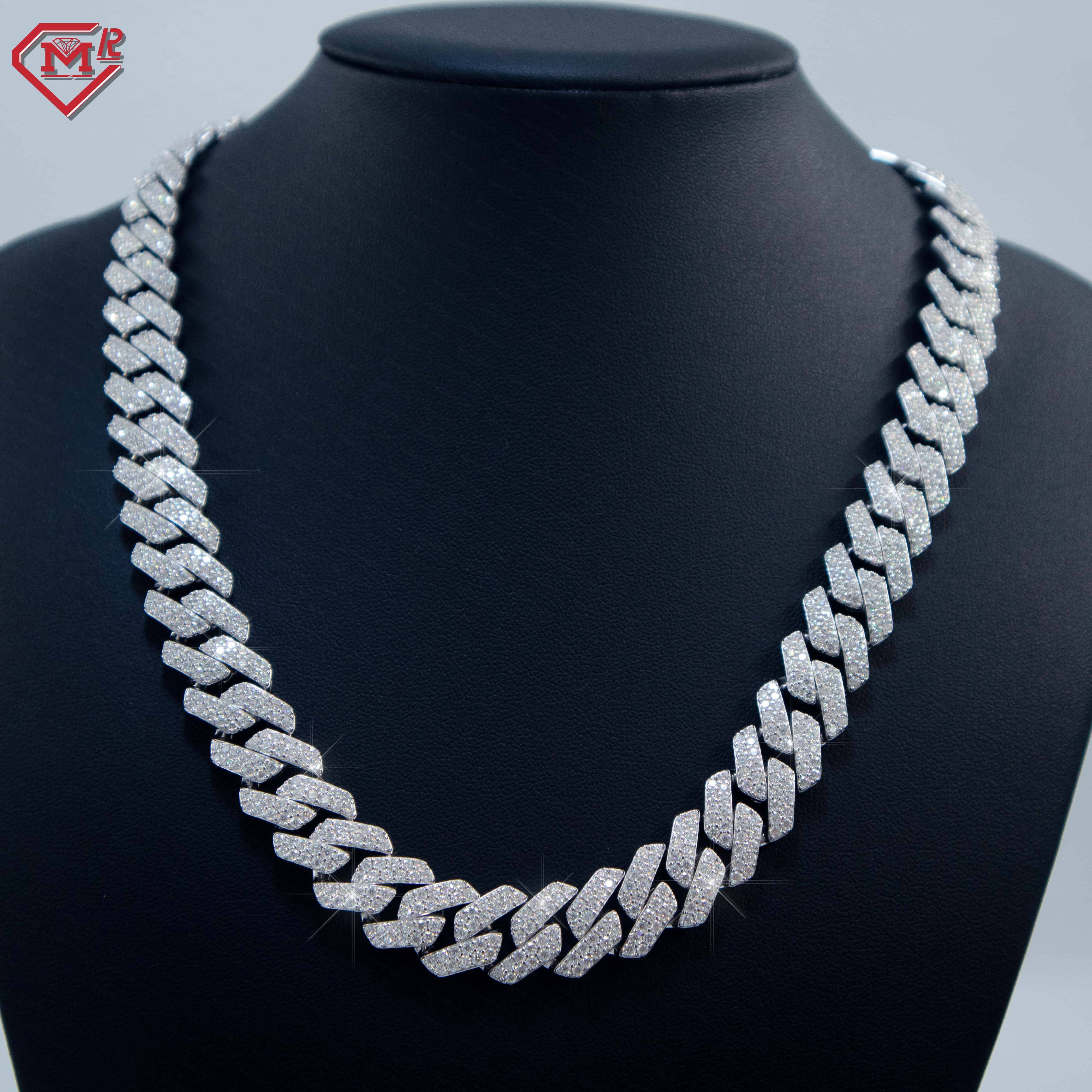 12MM 2 Rows Moissanite Cuban Chain Custom Hiphop Iced Out Diamond 925 Silver Cuban Link Chain