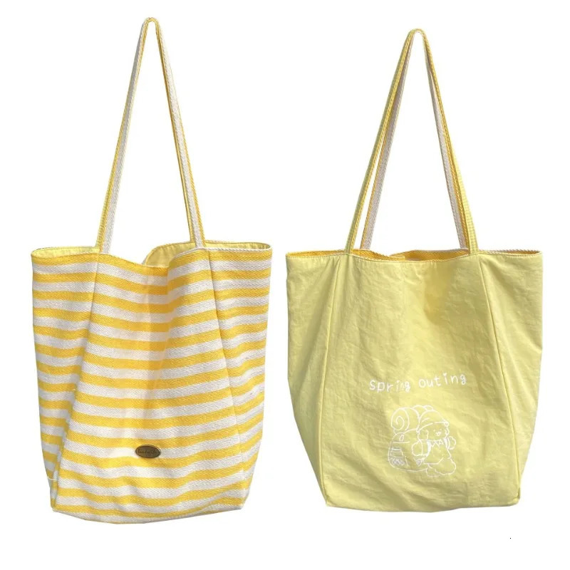 Casual Large Capacity Womens Canvas Shoulder Bags Striped Female Shopping Bag Summer Seaside Handbags Beach Tote 250714