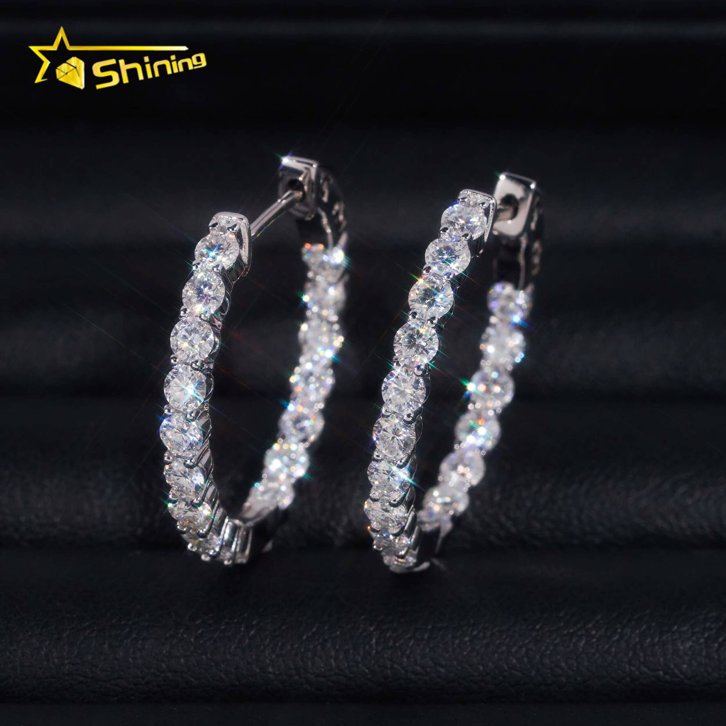 Ready to Ship Hip Hop Jewelry 925 Silver Gold Plated Inner Fully Iced Out Moissanite Stud Earrings Hoop Earrings With GRA