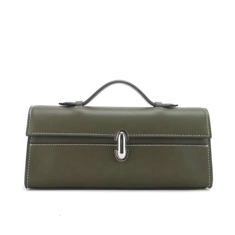 Brand Genuine Leather Small Square Bag Rectangular Baguette Tote Women's Simple Handbag