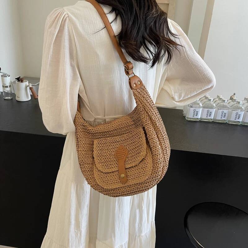 Leisure High-Capacity Seaside Beach Vacation Grass For Women's 2024 New Versatile Crossbody Woven Shoulder Bag