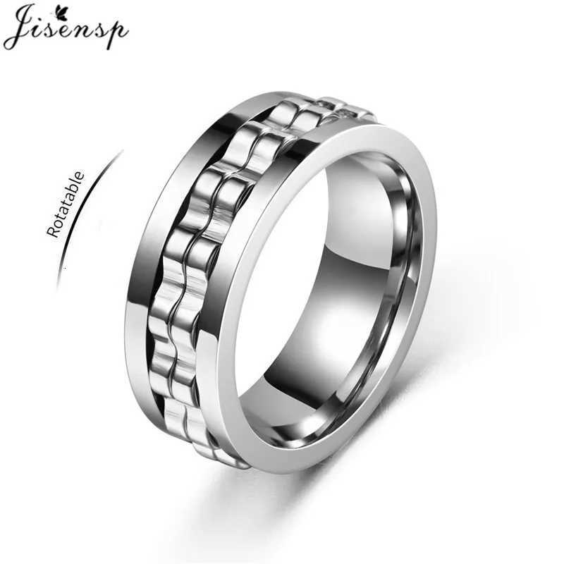 Anti Stress Rotatable Gear Chain Stainless Steel Ring for Men Punk Black Anxiety Spinner Fidget Rings Rock Biker Jewelry Gifts S250716