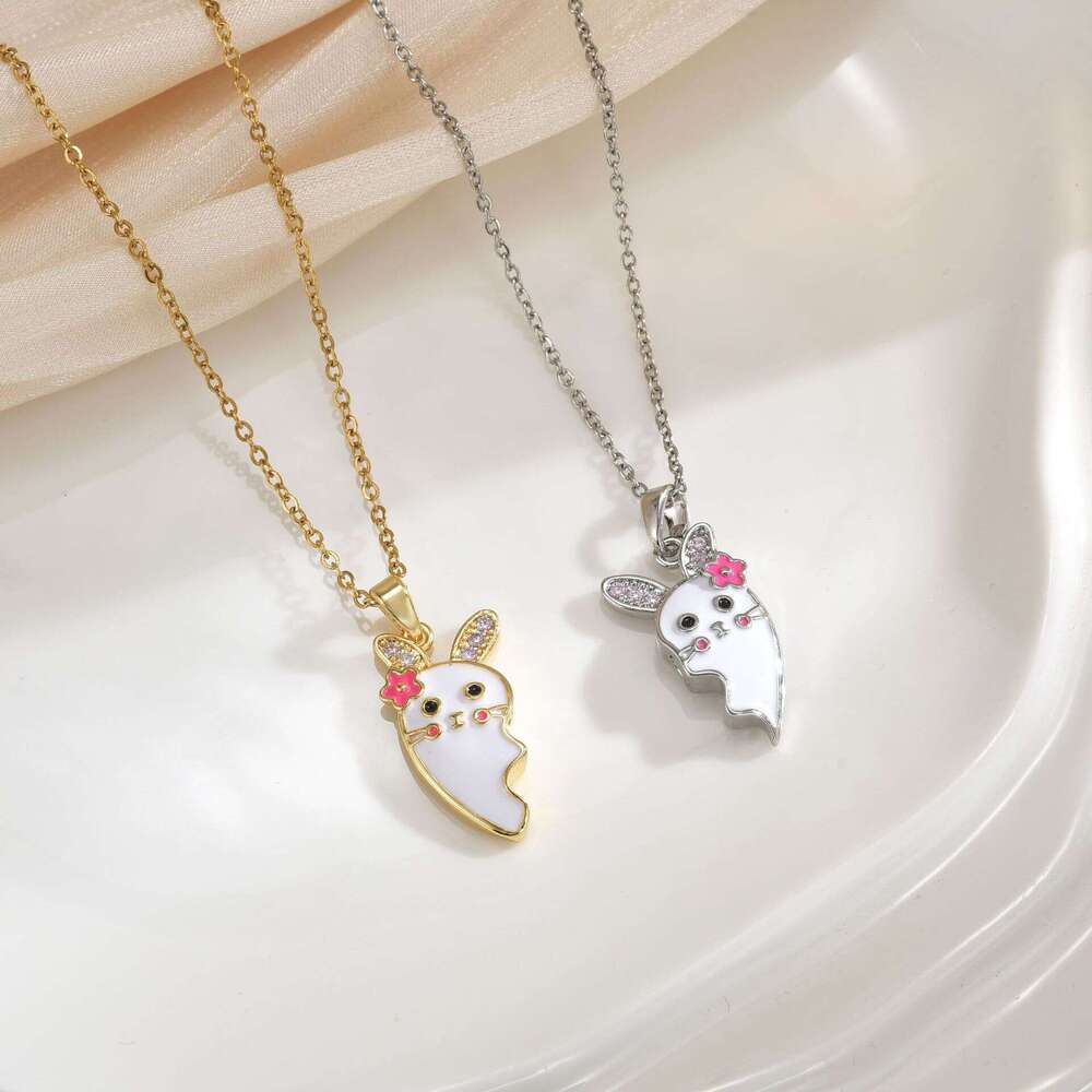 Jewelry Cartoon Splicing Little Rabbit Magnetic Necklace Best Friend Heart Pendant Women's Collarbone Chain 1De