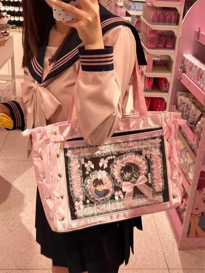 New Y2K Sweet Lolita Pink Ita Bag Women Japanese Transparent Large Capacity Tote Bag Ladies Harajuku Handbag
