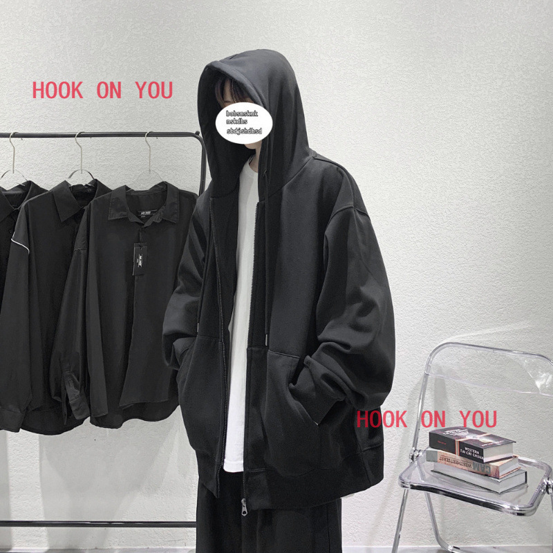 US Size Zipper Autumn Hooded Sweatshirt Men's Hoodie Cardigan Solid Color Classic Jacket