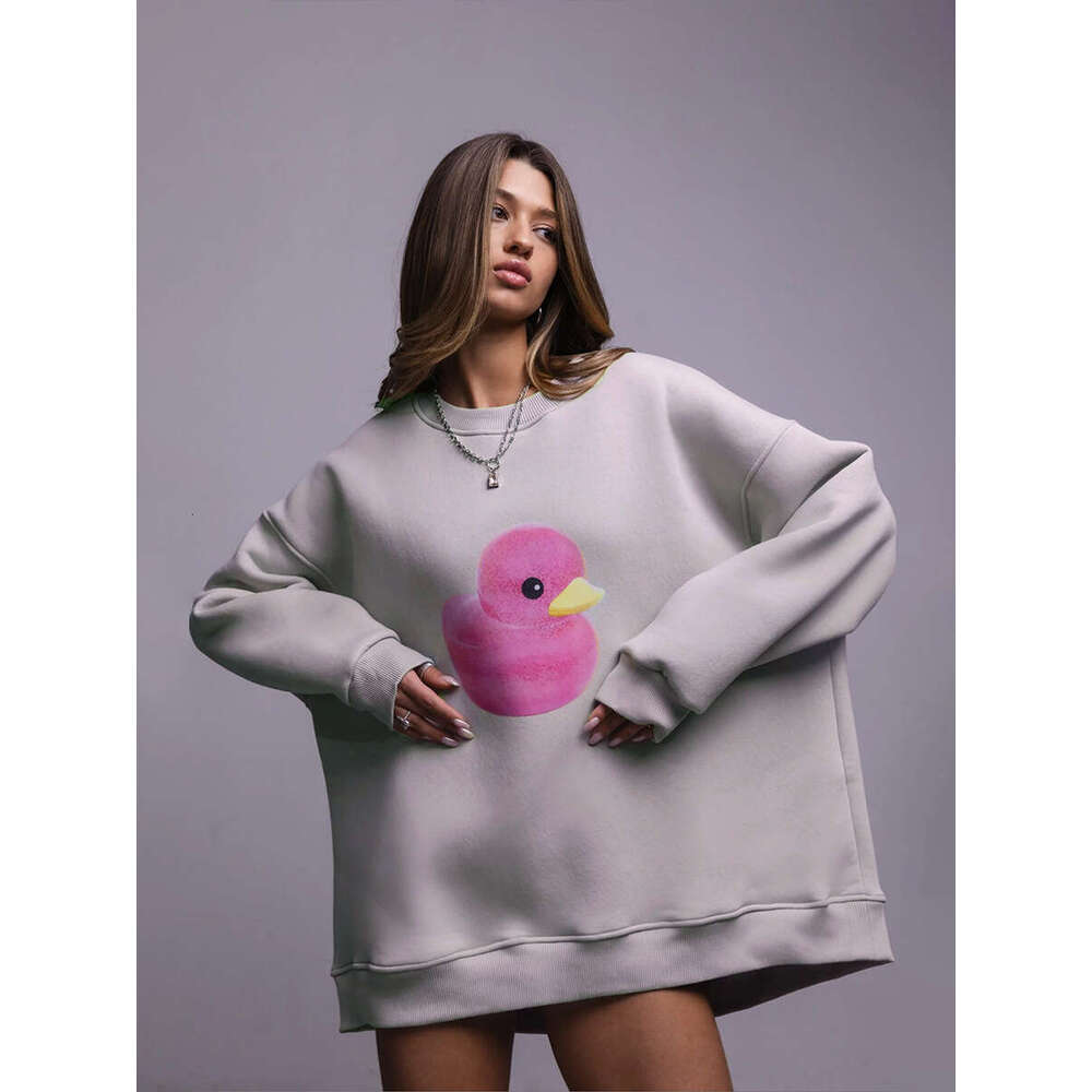 Duck For Women Autumn New Simple Casual Loose Round Neck Printed Sweatshirt B5