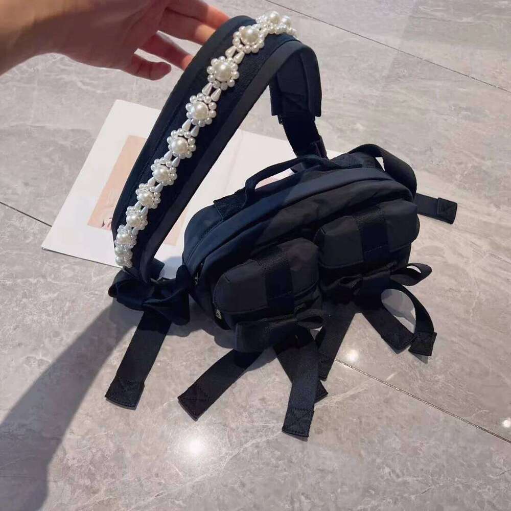 FIRMRANCH Pearl Bead Braided Flower Strap Bow Design Canvas Square Single Shoulder Oblique Straddle Bag For Woman Purse
