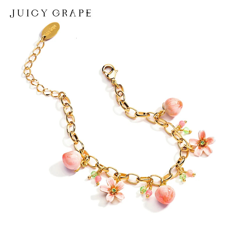 JUICY GRAPE Peach Bracelet for Women Summer Original Sweet and Cute Fruit Peach and Peach Blossom Jewelry French Style 250712