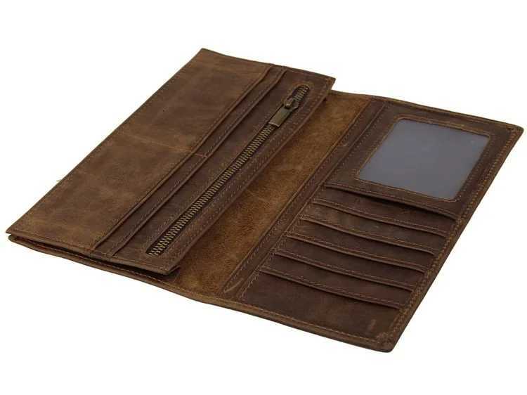 Fashion Vintage Men Women Long Purse Wallet Credit Card Inner Zip Wallets Bifold Crazy Horse Long Wallet Male Female Purse S250716