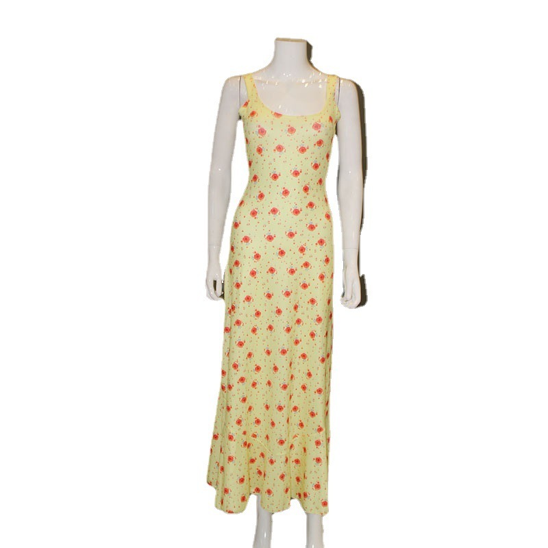 2025 French Style European and American Women's Floral Long Dress with Straps, Soft Comfortable, Sexy Casual, Trendy Cotton for Vacation