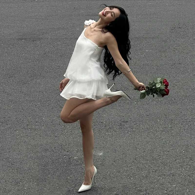Candyhot Solid Ruffle Chic Single Shoulder Backless Elegant Bodycon Mini Dress Spring Summer Prom Party Evening Women Dresses R250716