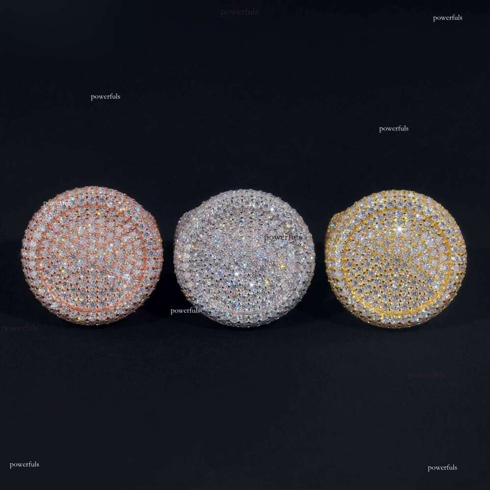Stock Pass Tester Hip Hop Jewelry Sier Fully Iced Bubble Edge Round Dia Moissanite Men Pinky Ring