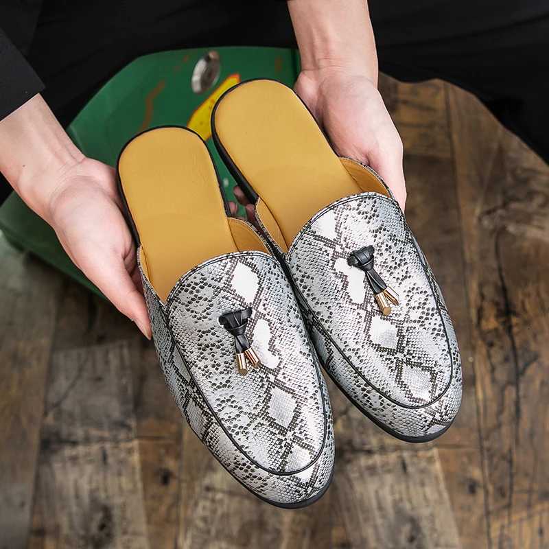 Big Size 38-46 Mules Men Half Shoes For Men Leather Mens Semi-Drag Casual Shoes Backless Loafers Slippers Closed Toe Sandals W250716