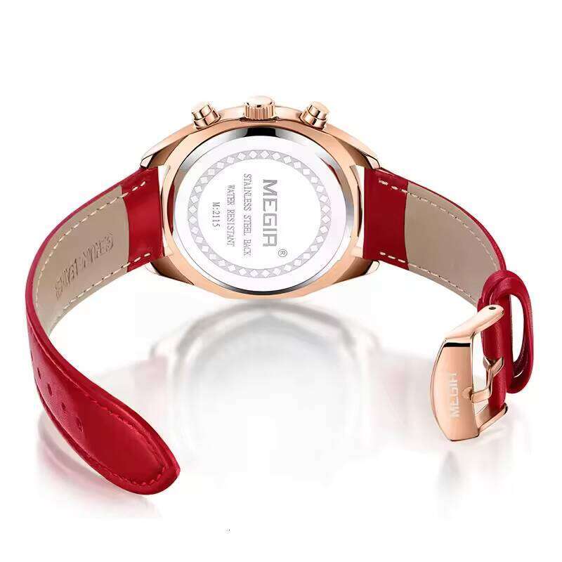 DHGadges MEGIR 2115 Elegance Womens Quartz Watch Genuine Leather Strap Waterproof Chronograph Luminous Chinese Style Wrist Watch