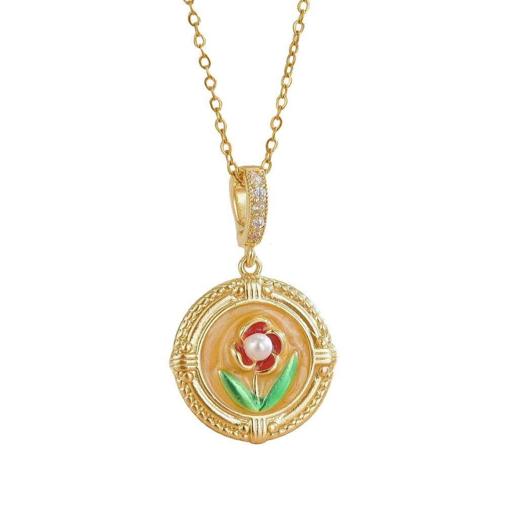 Monet Oil Painting Colorful Tulip Necklace Non-Fading Collarbone Chain Mother's Day Birthday Gift For Best Friend C0f