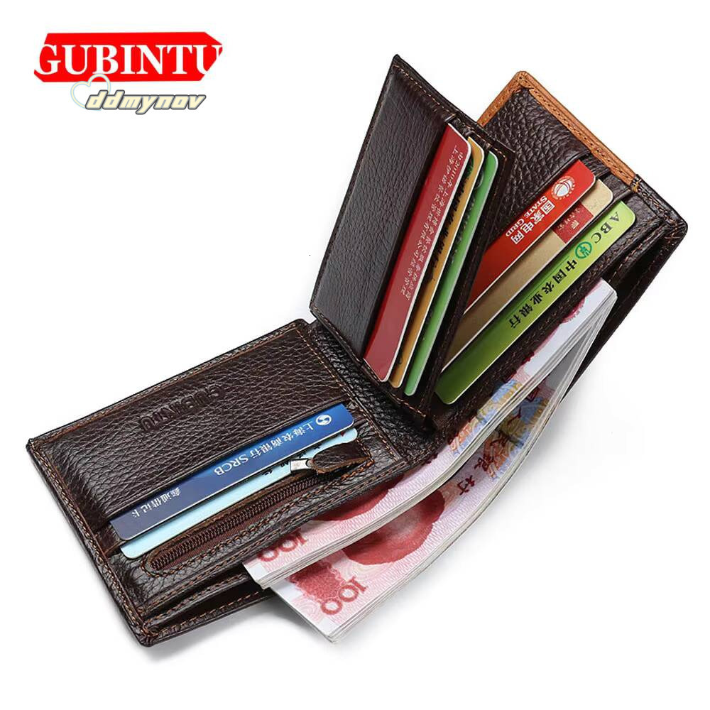 GUBINTU Wallets Genuine Cow Leather Short Design Card Holder Passcard Pocket Men Purse High Quality Brand Male wallet ddmynov