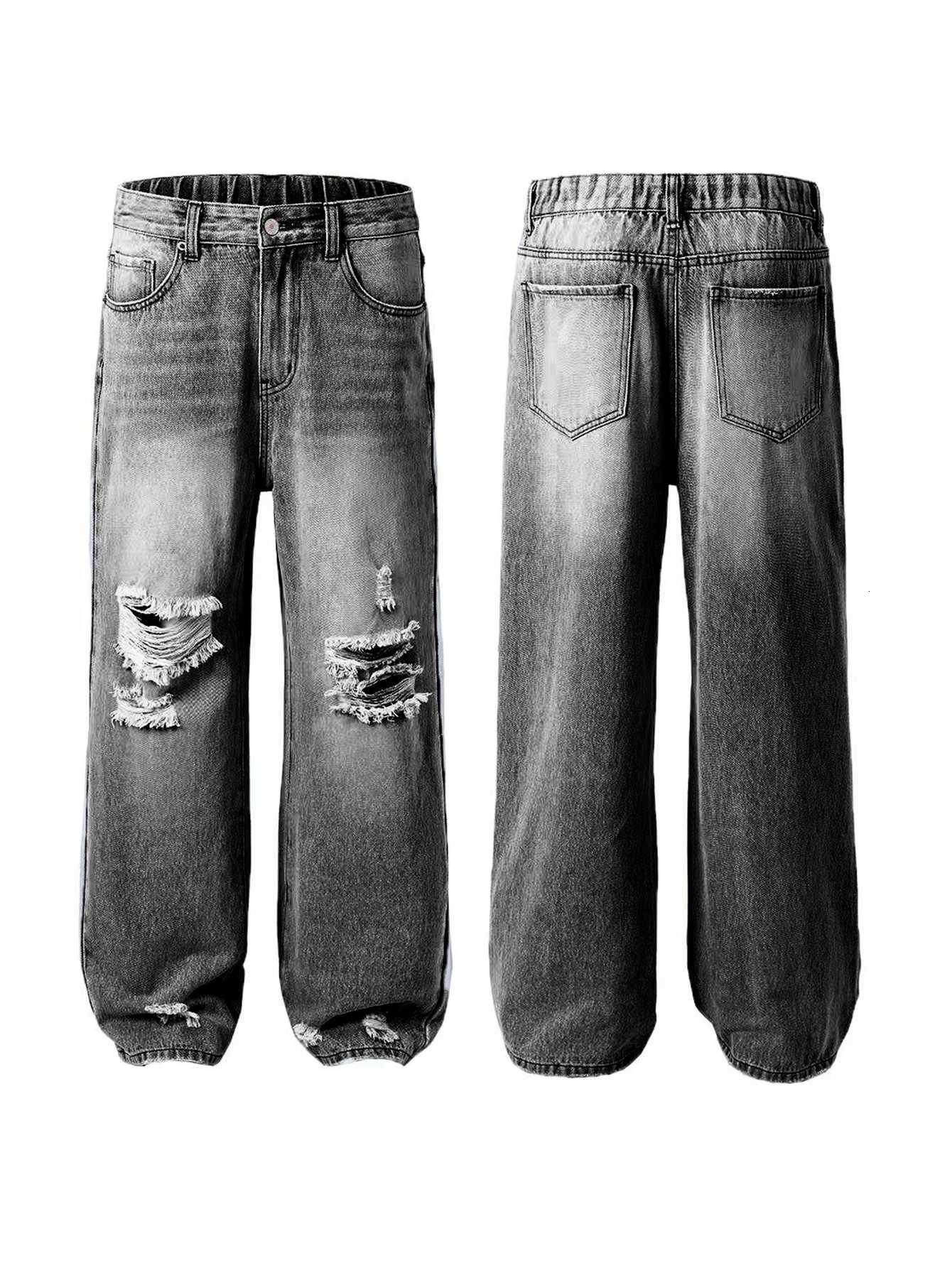 Womens wide-leg pants ripped Denim pants loose comfortable all-match R250716