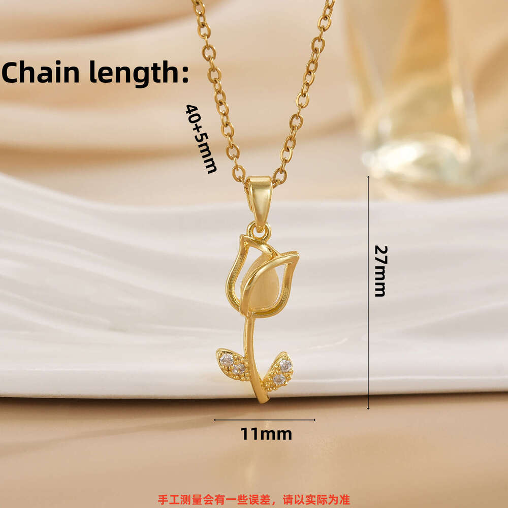 Titanium Steel For Women With Tulip Flower Pendant, Niche Light , High-End Feel, Versatile Collarbone Necklace 775