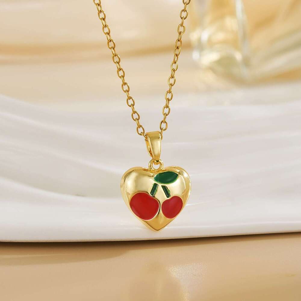 For Women Korean Version Cherry Necklace Ins Niche Design Sense Simple Internet Celebrity Same Style Titanium Steel Collarbone Chain 672